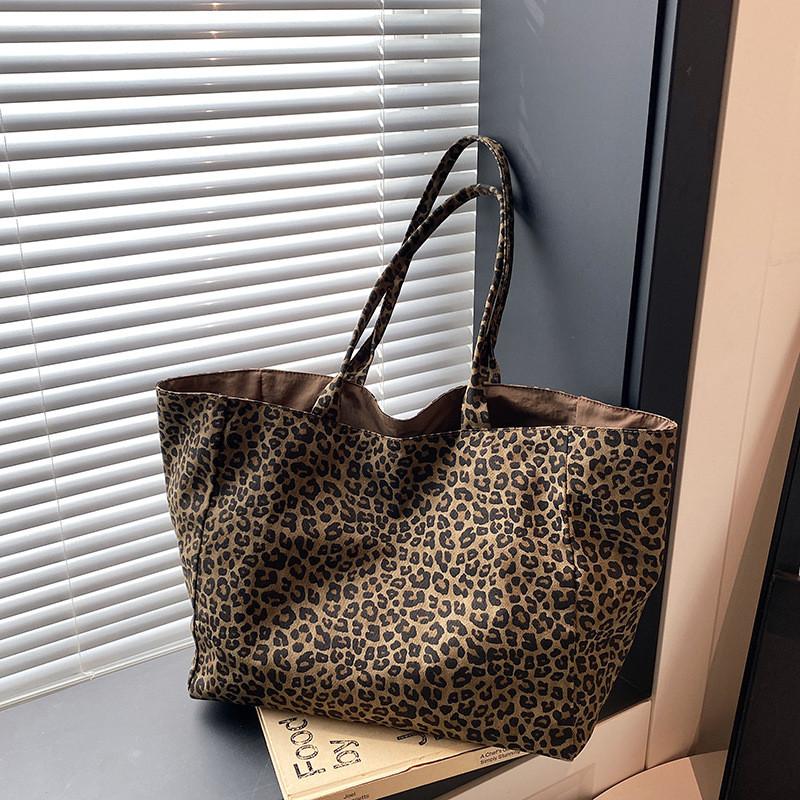Leopard Pattern Large Tote Bag With Double Shoulder Straps For Street Fashion Outings