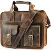 Grain Buffalo Leather 15 Inch Briefcase Messenger Laptop Computer Bags Satchel For Office, Work, Business & Travel