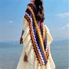 Womens Ethnic Retro Head Cape Thick Color Striped Shawl Scarf