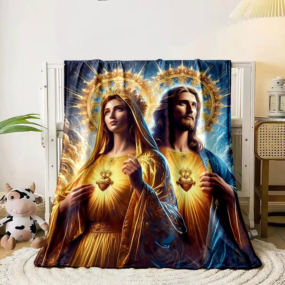 Sacred Heart Mary Jesus Blanket Printed Blanket for Living Room Bed Couch lunch break Soft Cozy Blanket for Friend's festival Gift