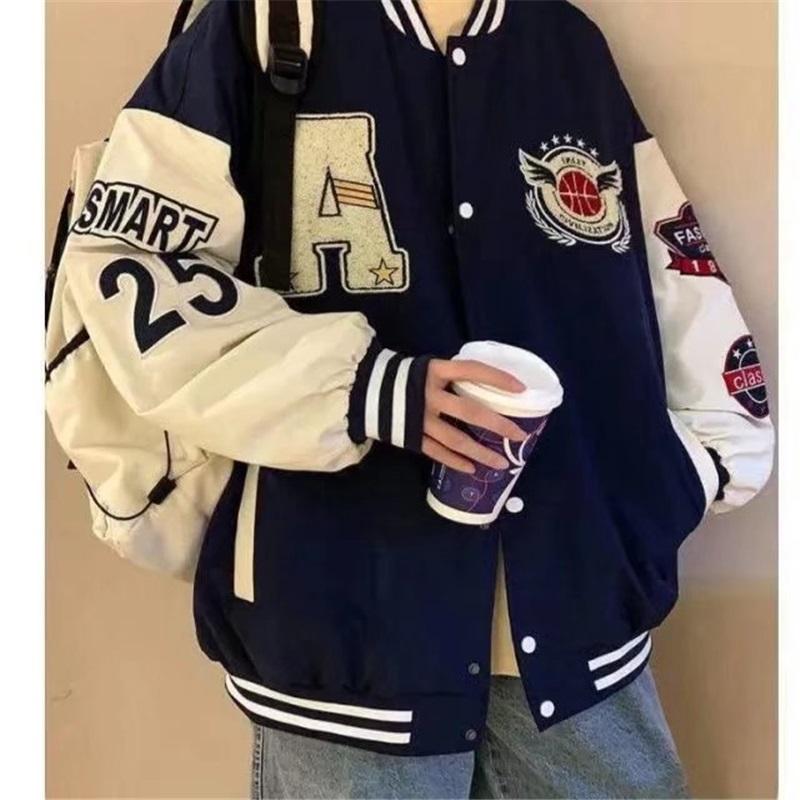 Бейсбольная куртка с нашивкой-буквой, повседневная, свободная, varsity