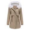 Women's Solid Color Hooded Warm Detachable Wool Collar Long Sleeved Cotton Jacket
