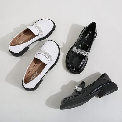 X6 лето 2025 туфли Мэри Джейн на толстом каблуке с круглым носком и кристаллами женская обувь ретро лоферы
