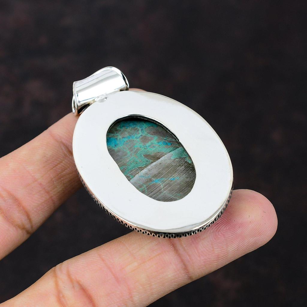 Подвеска из хризоколлы Подвеска ручной работы Подвеска из настоящего драгоценного камня Подвеска из стерлингового серебра 925 пробы Винтажная подвеска Ювелирные изделия из хризоколлы Подарок на годовщину