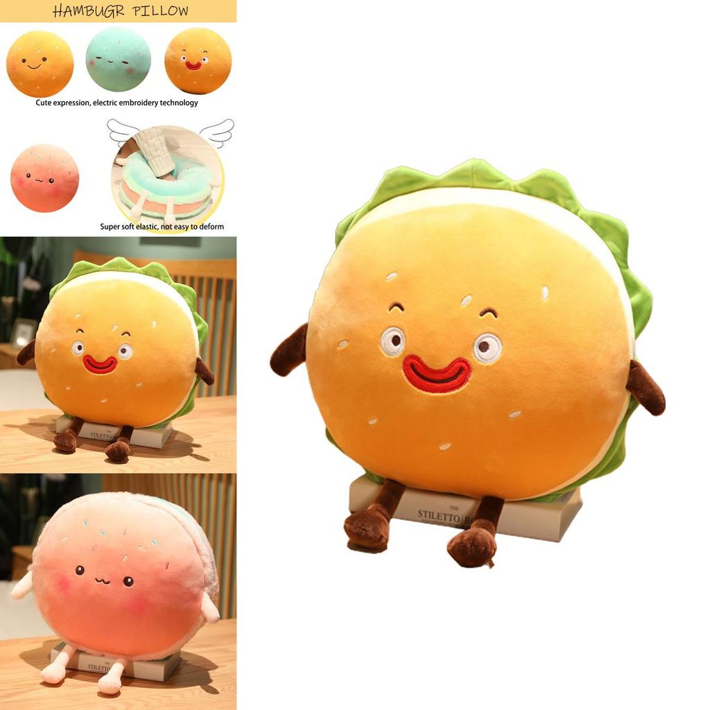 Cartoon Hamburger Plush Cushion With Short Plush Material For Home Decor And Comfort