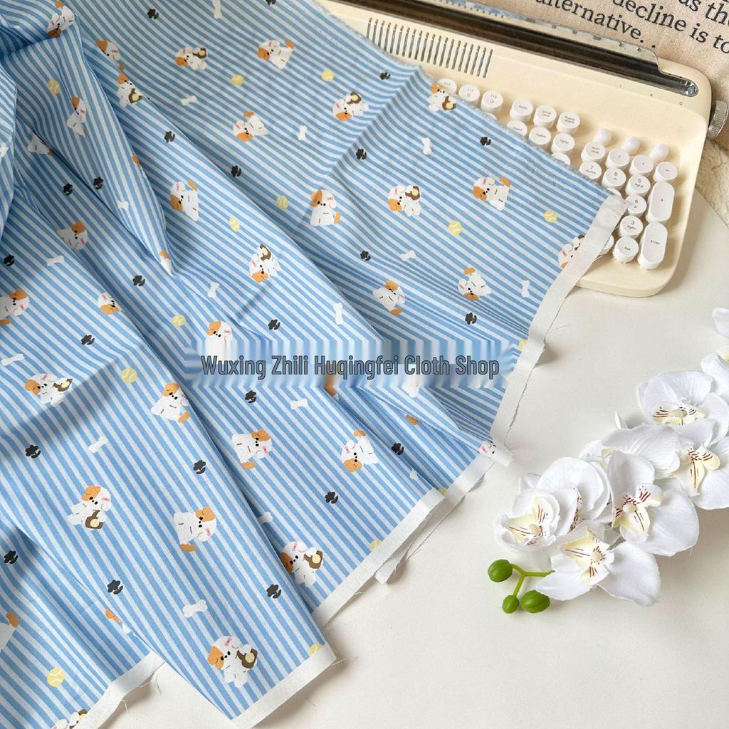 Хлопковая ткань плотностью 40 нитей с цифровым принтом в корейском стиле полоска/щенок/цветочный для женской и детской одежды, семейных нарядов и домашней одежды, DIY-проектов