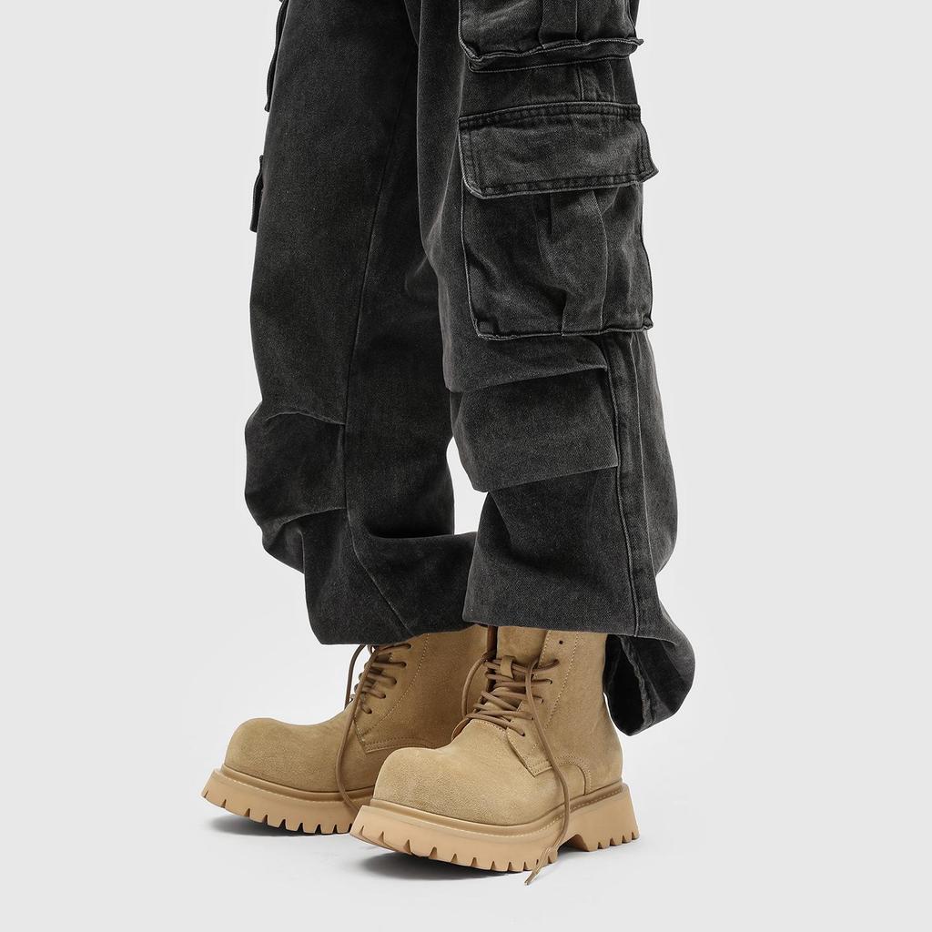 Женские винтажные замшевые рабочие ботильоны 2025 года - На толстой подошве, Желтые, Уличный стиль для весны и осени