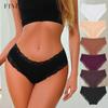 Sexy Patchwork Lace Panty For Women Cotton Lingerie Solid Color Underwear Mid-waist Briefs