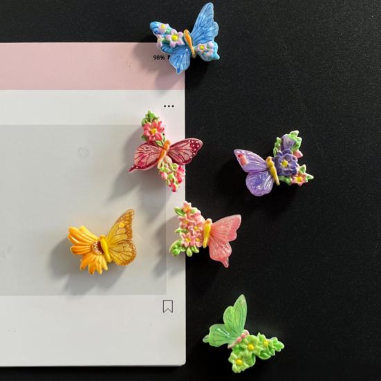 6Pcs Resin Butterfly Refrigerator Magnet 3D Flower Butterfly Fridge Magnet Home Kitchen Office Whiteboard Locker Magnetic