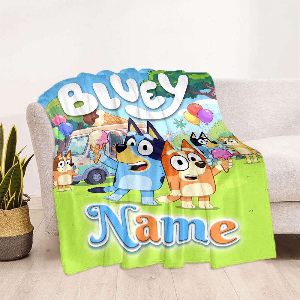 Bluey Family Adventure Customize Text Blanket Cozy Personalized Blanket Durable Comfort Perfect for Couch Home Decor Nap Picnics
