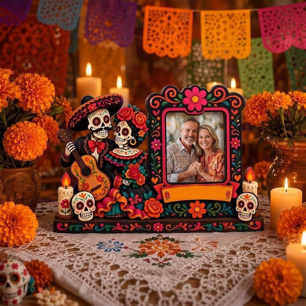 Skulls Candles Commemorative Photo Frame Wooden Mexican Dead Shadow Box Day of The Dead