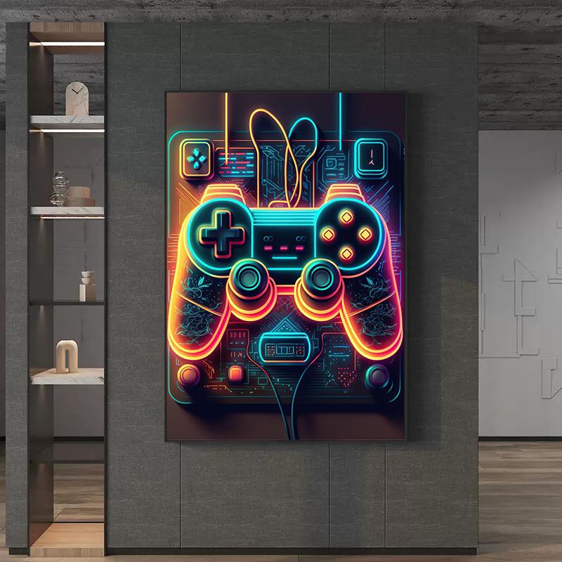 Неоновый красочный геймерский контроллер, крутой игровой настенный художественный холст, живопись, поп-арт, постеры и принты, декор для комнаты, подарок, Cuadros, без светодиода