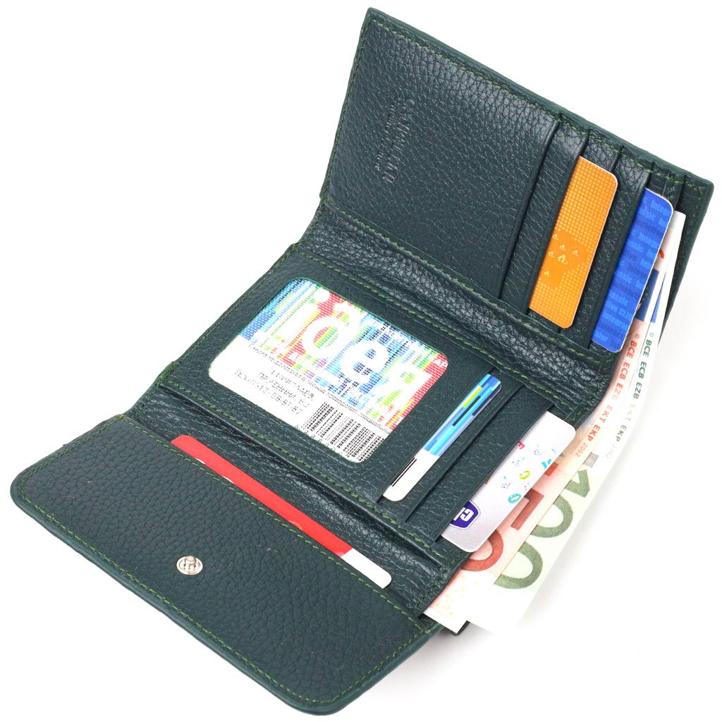 Практичный Женский кошелек из натуральной кожи флотар CANPELLINI Wallet 21596 Зеленый