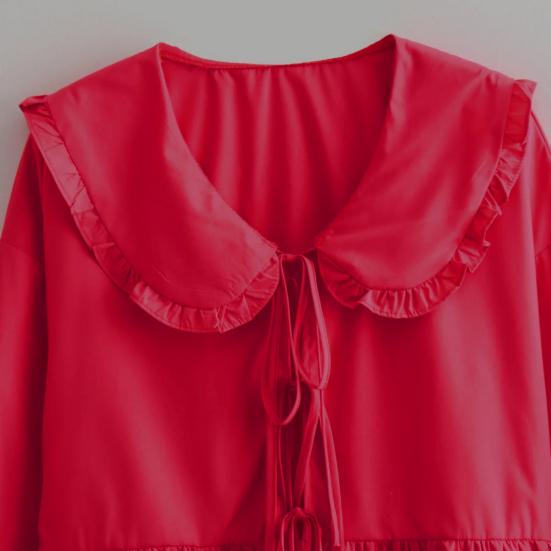 Yousheng женская рубашка с кукольным воротником, пышная рубашка на шнуровке с длинными рукавами, топы, однотонная рубашка свободного покроя с рюшами на подол, уличная одежда