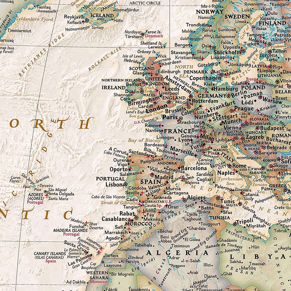 24*36 дюймов/18*29 дюймов Винтажная карта мира Картина Ретро настенное искусство Плакат Школьные принадлежности Украшения дома, Туризм/образовательные принадлежности