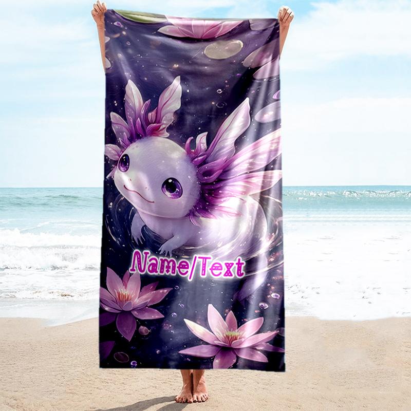 1PC Custom Name Fantasy Axolotl Pond Beach Towel Highly Absorbent And Sand-Resistant Towel for Swimming, Pool, Yoga, And Travel Lightweight