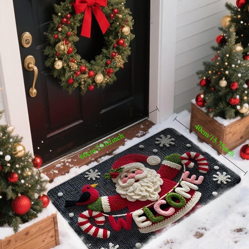 1PCS Fluffy Christmas Deer Microfiber Bath Mat - Quick-Dry & Absorbent, Festive Holiday Design with Red Berries & Green Leaves