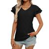 Свежая летняя женская однотонная футболка с V-образным вырезом и короткими рукавами, ажурный топ