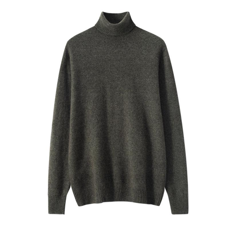 Men's Cashmere Roll Neck Sweater: Business Casual, Solid Color, Long Sleeve Knitwear for Autumn and Winter.
