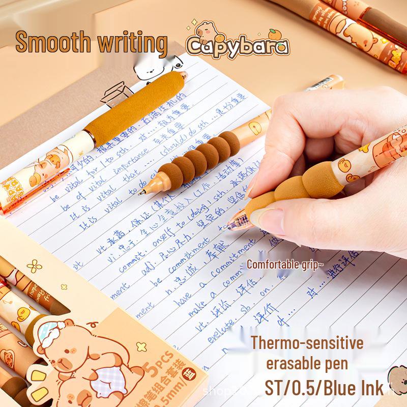 Капибара Стираемая гелевая ручка с губчатым рукавом - Нажимной механизм, Синие чернила