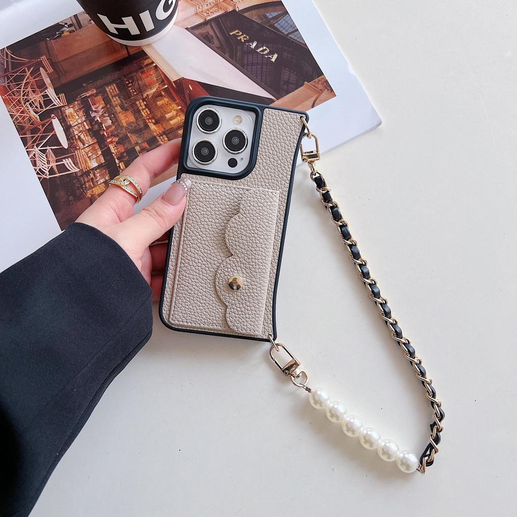 Чехол-ремешок через плечо для iPhone 15/16 Pro Max с отделением для карт и защитой от падений из кожи