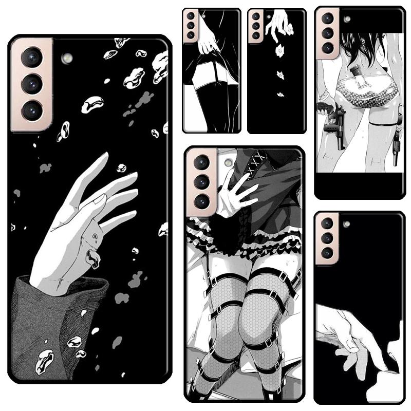 Аниме эстетический черный чехол для телефона Samsung Galaxy S20 FE S21 S22 Note 20 Ultra Note 10 S8 S9 S10 Plus Cover