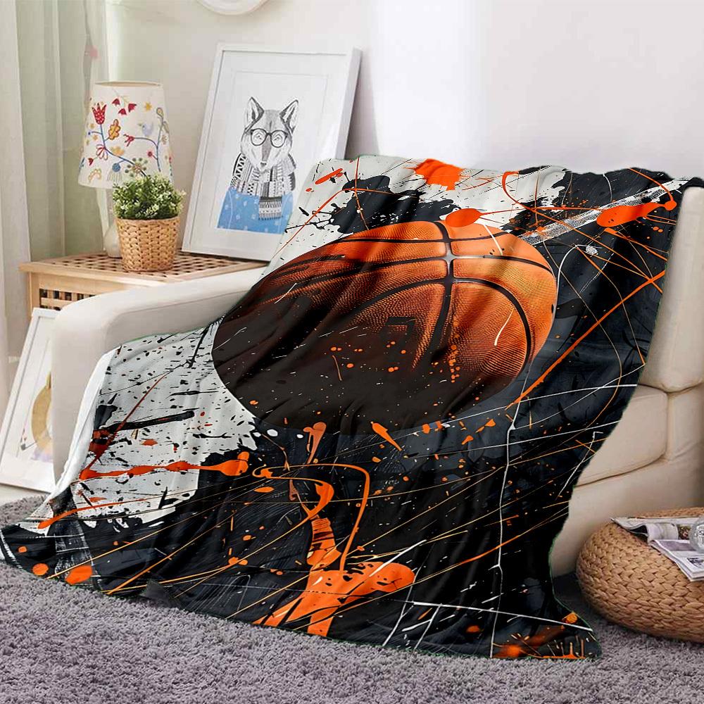 1pc Basketball Art Blanket, Lightweight Flannel Throw Blanket for Sofa, Bed, Travel, Camping, Living Room, Office, Couch048