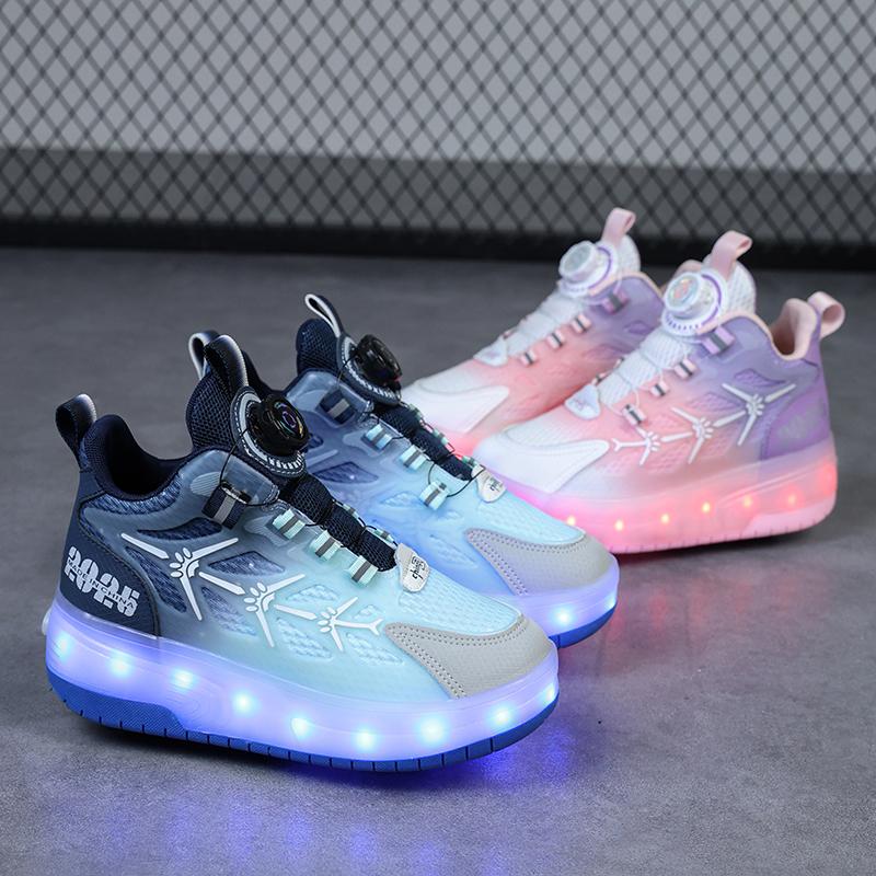 Skate Shoes for Kids LED Light Luminous Sneakers Children Two Wheels Shoes for Boys Girls with USB Charging