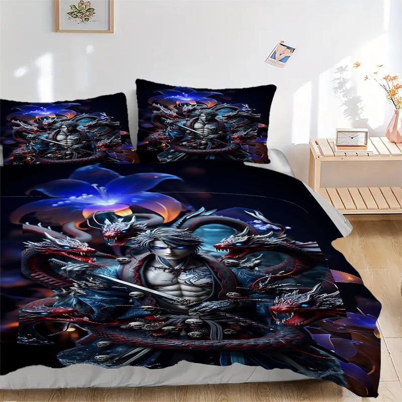 3pcs Fantasy Warrior Statue Duvet Cover Set - Soft & Breathable Bedding, Includes 1 Duvet Cover and 1/2 Pillowcases (No Insert) yy251107195