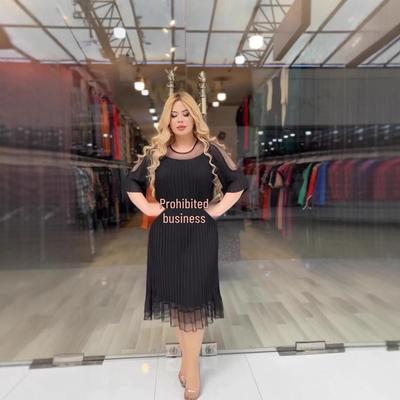 Женское платье 2025 года большого размера из сетки с кружевной отделкой и плиссированной юбкой