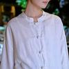Johnature Женские винтажные льняные рубашки на пуговицах, топы, весенние однотонные женские блузки со стойкой с семью рукавами в китайском стиле