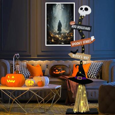 Хэллоуин Деревянная Ведьмина Метла Знак для Крыльца Жутка Хэллоуин Ведьмина Метла для Внутреннего Наружного Крыльца Двора Домашнего Декора