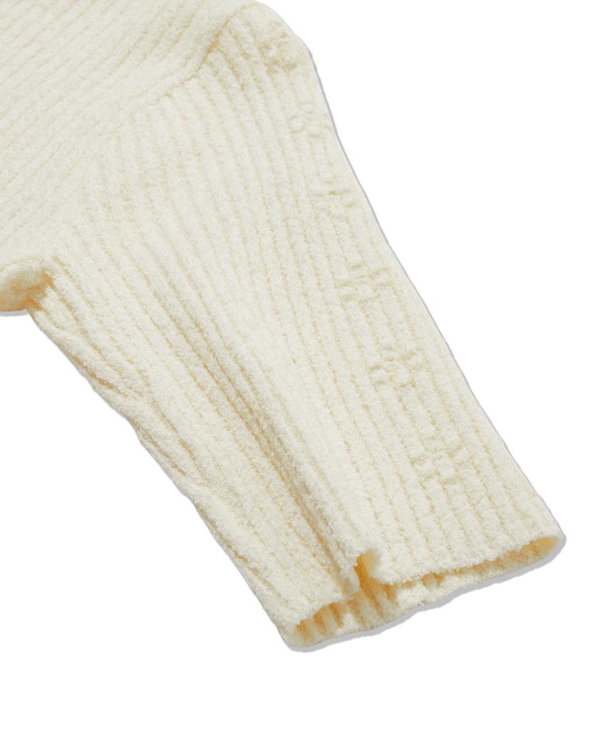 PENFIELD Round Neck Boucle Ribbed Flower Accent Short Sleeve Cardigan Off-White_Fs2Nj06F