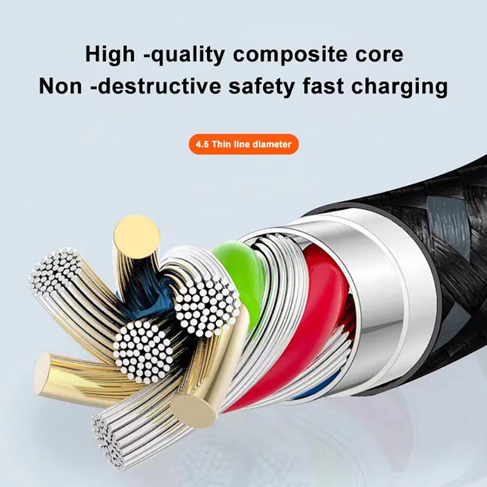 120W 3 In 1 Super Fast Charging Micro USB Type C Lightning Charger Data Cable Cord Cord