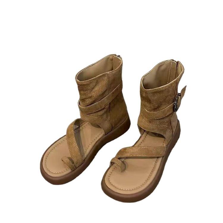 Huge Good-Looking Thick-Soled Cover-Toed Roman Sandals Women'S New Summer Wear Thin High-Top Boots Short Boots
