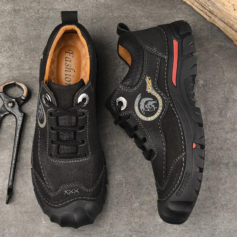 New Men's Casual Shoes High Quality Outdoor Hiking Shoes for Men Sneakers Genuine Leather Camping Shoes Walking Travel Men Shoe