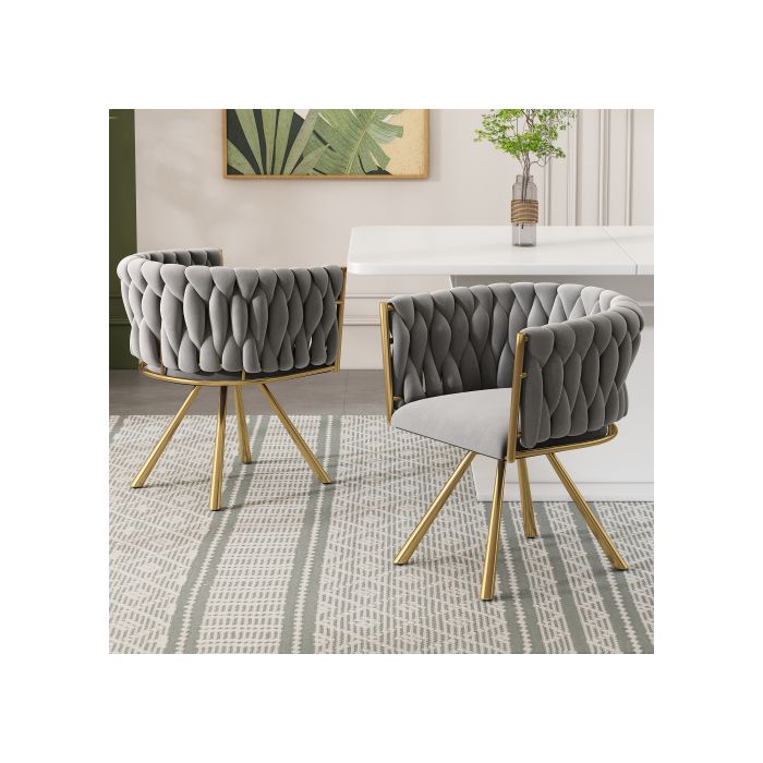 Chaise de salle à manger en velours, ensemble de 4 avec quatre pieds de soutien en métal, Ash Gold