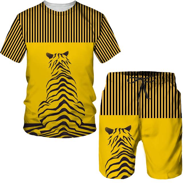 Летний мужской модный уличный спортивный костюм с круглым вырезом - комплект из футболки и шорт с короткими рукавами и 3D-принтом