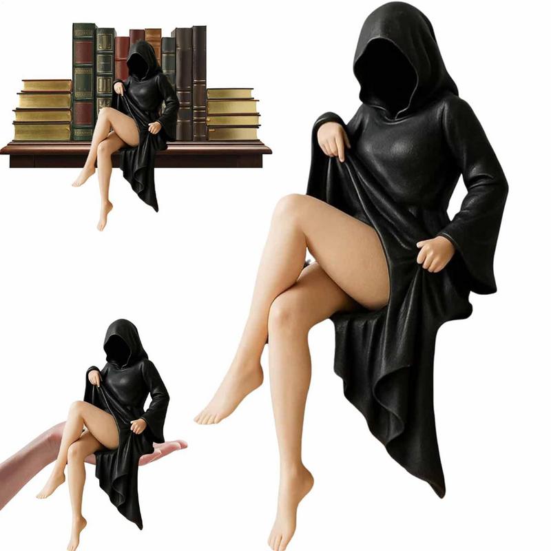3D Ручная работа Смола Смерть Черная Мантия Статуя Готическая Сидящая Женщина Таинственная Статуэтка Украшения Настольная Фигурка