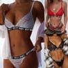 Women's Sexy Sports Style Solid Color Mesh Underwear See-through Lace Bra Set