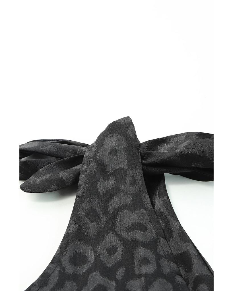 Azura Exchange Leopard Print Satin Tie Shoulder Bodysuit
