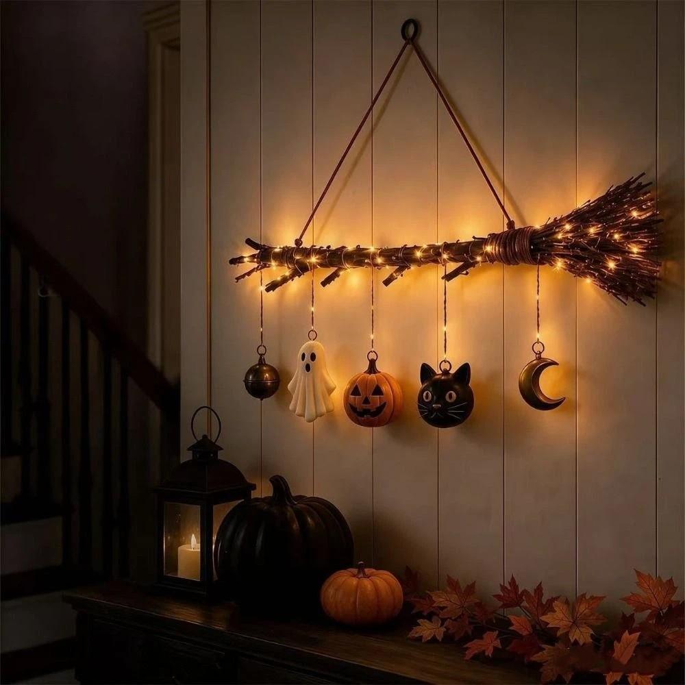 Glowing Halloween Wall Art LED Lighted Glowing Broom Ghost Halloween Props Haunted House
