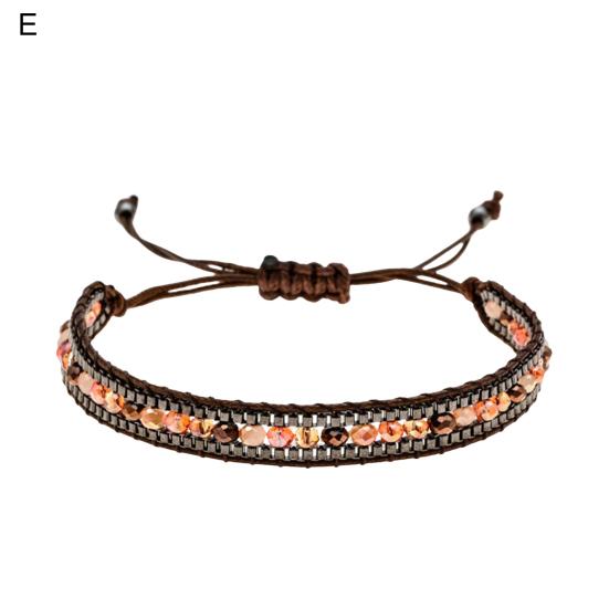 Women Bracelet Adjustable Braided Rope Faux Crystal Vintage Ethnic Style Hollow Out Wrist