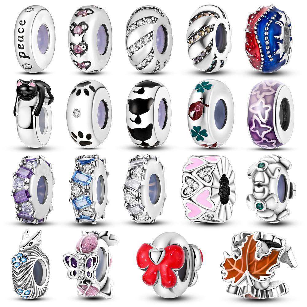 Silver Plated Charms Silicone Spacer Beads for Bracelet Necklace Jewelry Making DIY Gift Women