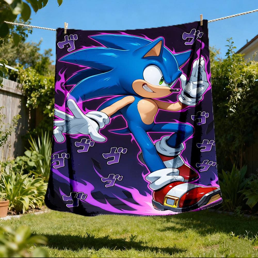 1pc Sonic Outdoor Personalized Flannel Blanket, Soft, Lightweight Personalized Flannel Blanket, Digital Printing,