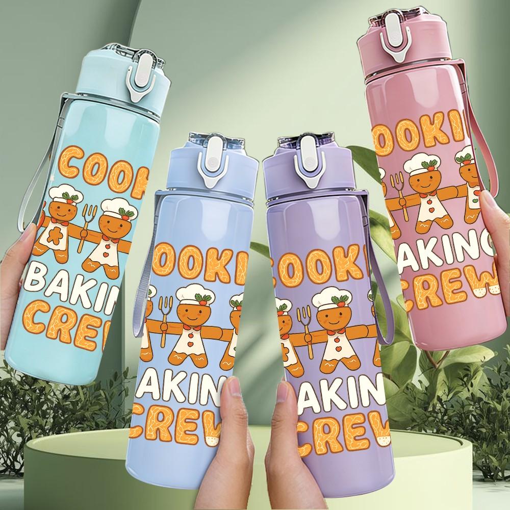 1PC Cookie Baking Crew Cartoon Art 750ml Color Plastic Sports Water Bottle Leakproof Flip Straw Lid Suitable for Sports Office Home Use