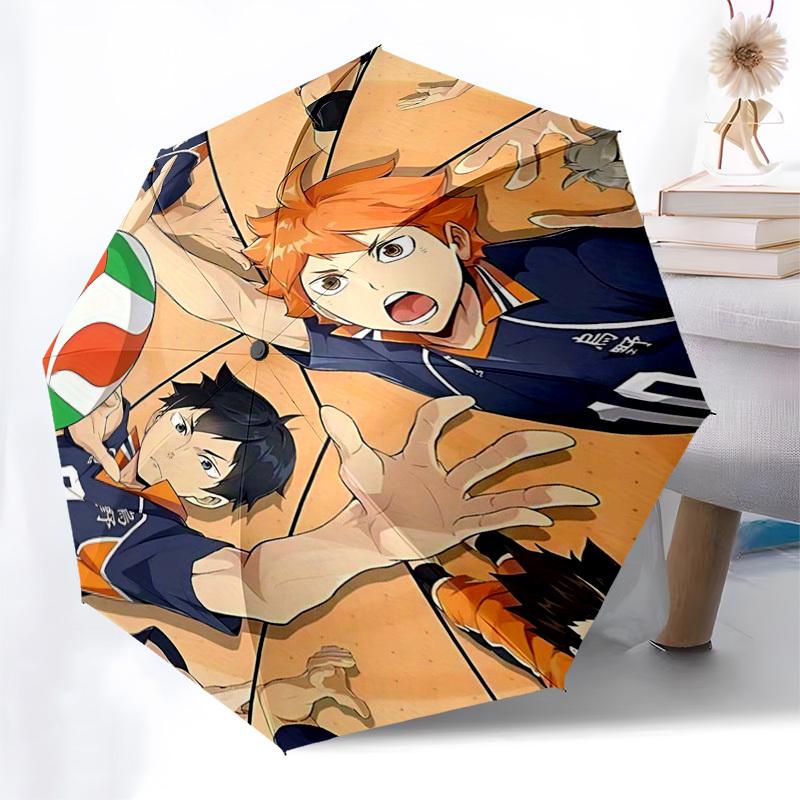 1pc Haikyuu! Volleyball Scene Automatic Opening Closing Umbrella, Portable 3-Fold Design with Iron Frame, Outdoor, Ideal Gift for Fans, Travelers, Dai