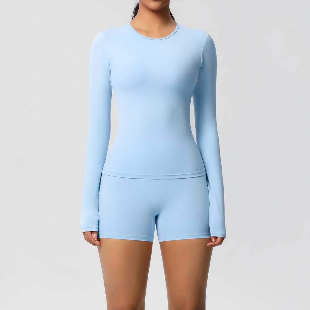 Nessaj Однотонный комплект для йоги, женская одежда для тренировок, шорты с высокой талией, рубашки с длинным рукавом, спортивная одежда для фитнеса