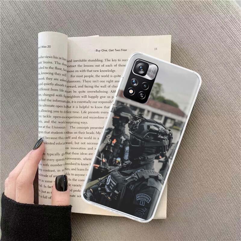 Power Army Soldier Phone Case For Redmi Note 13 12 Pro Plus 14 15 Pro 5G 11 11T 11E 11S 10 Pro 10S 9 9S Cover Cell Clear TPU Cap