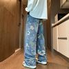 Осенние джинсы с цветочным принтом для мужчин Y2K Vintage Denim Брюки хип-хоп мода Широкие мешковатые джинсы Уличные брюки
